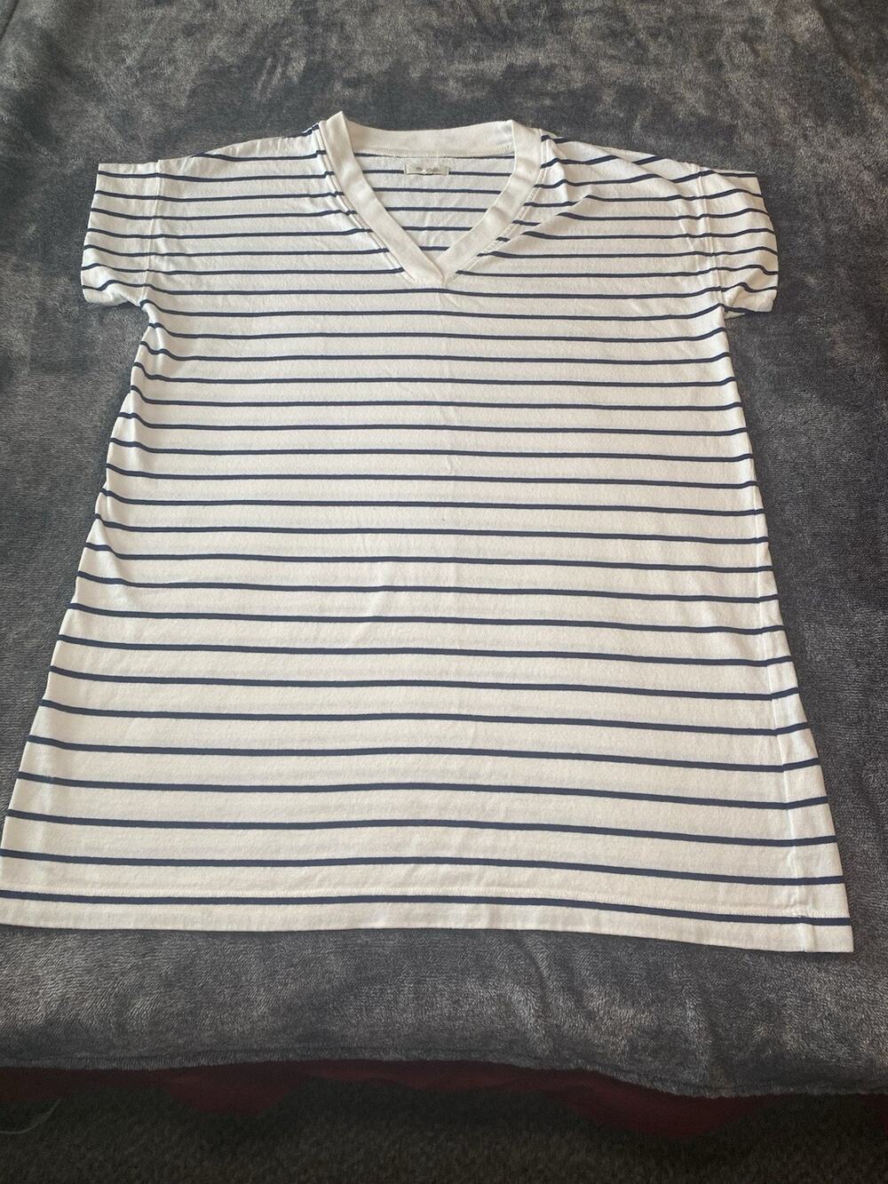 Madewell Dress XL Extra Large Navy Blue White Stripe V-neck Thin Tee Top Dress